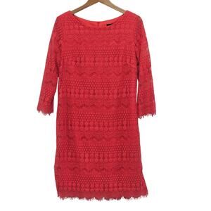 RN Studio by Ronni Nicole Size 10 Coral 3/4 Sleeve Lace Midi Feminine Coquette